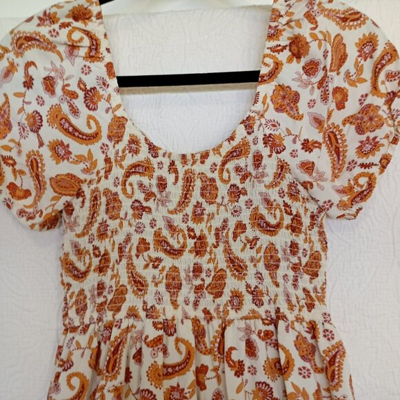 Hollister Maxi Dress Small Smocked Paisley Puff Sleeve Womens - Picture 5 of 10